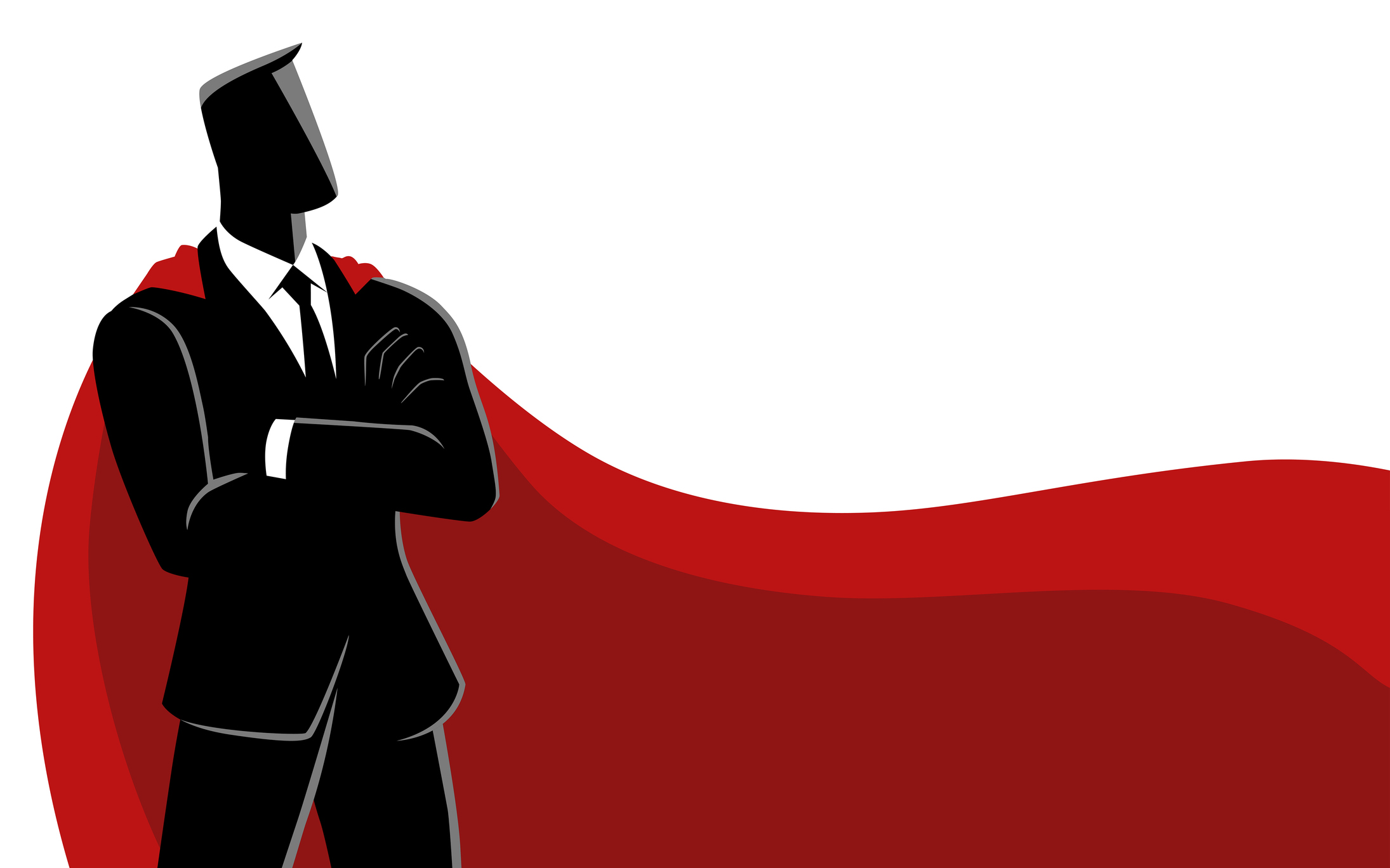 Businessman as a superhero, wearing a magnificent red cape and posing gallantly with arms crossed. Symbolize confidence, strength, and exceptional leadership in the corporate world