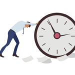 Set of different cartoon characters meeting with deadlines. Problems with time management. People feeling stressed and pressured by lack of time. Vector